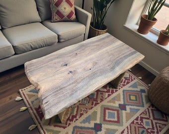 Handcrafted Live Edge Reclaimed Oak Coffee Table – Rustic Farmhouse Centerpiece