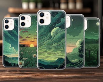 Funda estética verde salvia para iPhone 17, 17Pro, 16, 15, 14, 13, 12, Samsung S25, S24Fe, S23, A16, A56, Pixel 10Pro, 9A