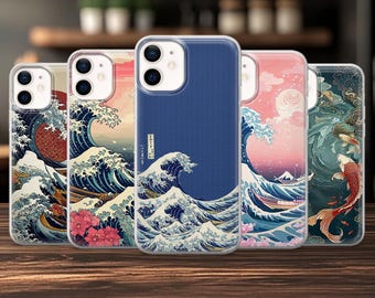 Funda Kanagawa The Great Wave para iPhone 17, 17Pro, 16, 15, 14, 13, 12, Samsung S25, S24Fe, S23, A16, A56, Pixel 10Pro, 9A