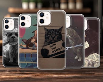 Funda de teléfono con diseño de gato irónico para iPhone 17, 17Pro, 16, 15, 14, 13, 12, Samsung S25, S24Fe, S23, A16, A56, Pixel 10Pro, 9A
