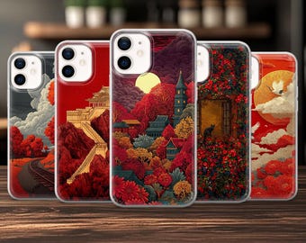 Funda roja Passionflower para iPhone 17, 17Pro, 16, 15, 14, 13, 12, Samsung S25, S24Fe, S23, A16, A56, Pixel 10Pro, 9A