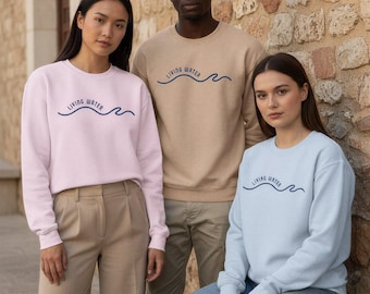 Living Water Christian Sweatshirt | Minimalist Wave Faith Crewneck