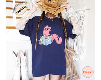 Comfort Colors® Bookworm Comfort Colors T Shirt, Cute Worm Reading Graphic Tee, Book Lover Shirt, Librarian Teacher Gift, Reading Club Tee
