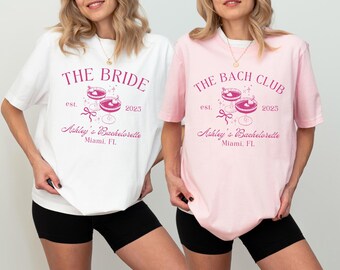 Comfort Colors® Personalized Bachelorette T Shirt, Custom Bride & Bach Club Cocktail Tee, Bridal Party Shirts, Wedding Weekend Bride Gift