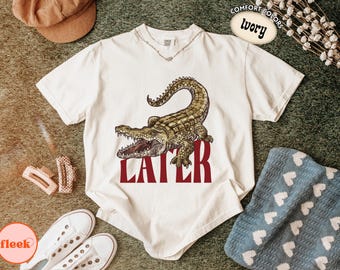 Comfort Colors® Personalized Alligator T Shirt, Custom Name Gator Graphic Tee, Southern Mascot Shirt, Vintage Reptile Tee, Cute Animal Gift