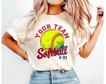 Comfort Colors® Personalized Softball Team T Shirt, Custom Your Team Softball Graphic Tee, Retro Game Day Shirt, Softball Mom Gift