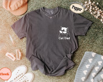 Comfort Colors® Cat Dad T Shirt, Funny Cat Lover Graphic Tee, Minimalist Pocket Print Shirt, Cat Owner Gift for Men, Pet Dad Tee