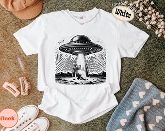 Comfort Colors® UFO Abduction T Shirt, Alien Spaceship Graphic Tee, Retro Sci Fi Shirt, Funny Paranormal Gift, Vintage Area 51 Tee