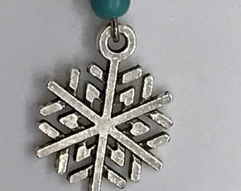 Snowflakes: Handmade Earrings Featuring White Stone Beads, Small Imitation Turquoise Beads, and Silver Plated Snowflake Charms