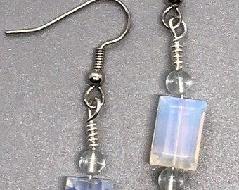 Sea Opal: Handmade Earrings Featuring Small Rectangular Glass Beads