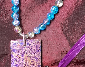 Caribbean Dreams: Handmade Necklace Featuring Purple and Blue Stone Bead Pendant and Crackle Glass Beads