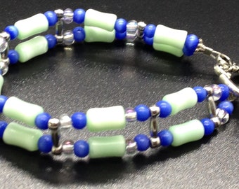 Delicate Beauty: Handmade Glass Bead Bracelet Featuring Two Strands of Green