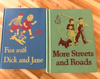 Vintage 1946 Book Set: Fun with Dick and Jane, More Streets and Roads