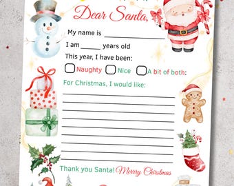 Afdrukbare brief aan de kerstman | Briefsjabloon Kerstman | Afdrukbaar vakantieverlanglijstje| Pdf direct downloaden | Kerstactiviteit voor kinderen