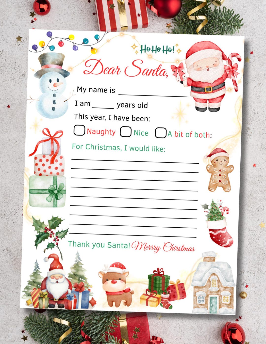 Letter to Santa Printable | Santa Claus Letter Template | Holiday Wish ...