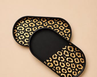 Bandeja decorativa con estampado de leopardo impresa en 3D | Bandeja de almacenamiento moderna | Bandeja para joyas | Bandeja para llaves | Accesorio para el hogar | ¡4 tamaños diferentes, 2 unidades!