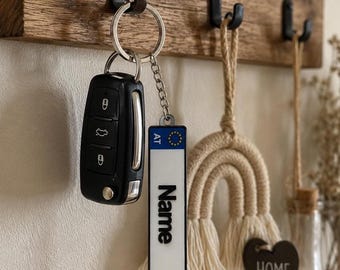 Llavero personalizado con matrícula y nombre | Nombre y código de país personalizados | Regalo para conductores | Impresión 3D