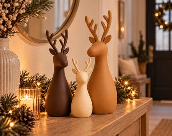 Adornos de renos impresos en 3D | Adornos navideños escandinavos | Juego moderno de 3 | Adornos de invierno minimalistas | Decoración escandinava |