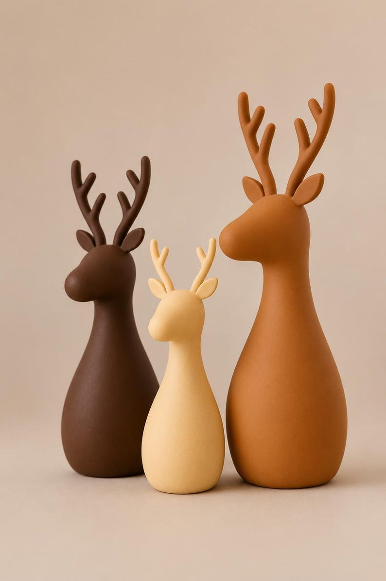 Adornos de renos impresos en 3D | Adornos navideños escandinavos | Juego moderno de 3 | Adornos de invierno minimalistas | Decoración escandinava | imagen 2