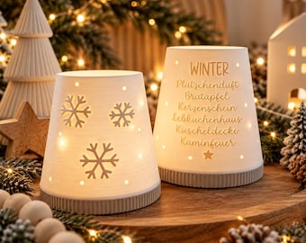 Linterna navideña LED | Copos de nieve y frase invernal | Decoración navideña impresa en 3D | Regalo de Navidad | Luz de invierno