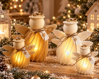 Ángel LED impreso en 3D | Ángel navideño iluminado | Decoración navideña escandinava | Decoración invernal moderna | Idea de regalo y adorno para el árbol