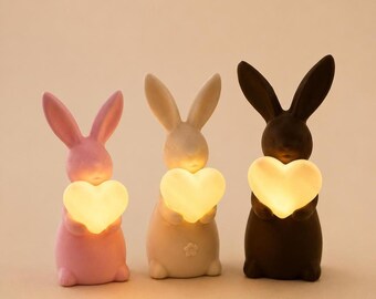 Conejo LED con corazón – Decoración de Pascua iluminada hecha con impresión 3D | Conejo decorativo con luz | Idea de regalo para primavera y Pascua |