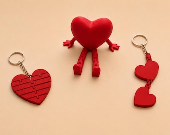 Colección de corazones impresos en 3D | Figura de corazón articulada y llavero | Regalo para parejas, amigos y familiares | Día de San Valentín | Amor
