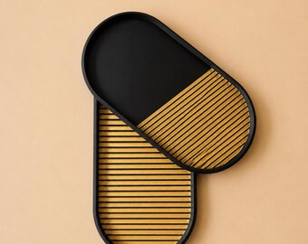 Bandeja decorativa a rayas impresa en 3D | Bandeja de almacenamiento moderna | Bandeja para joyas | Bandeja para llaves | Accesorio para el hogar | ¡4 tamaños diferentes, 2 piezas!