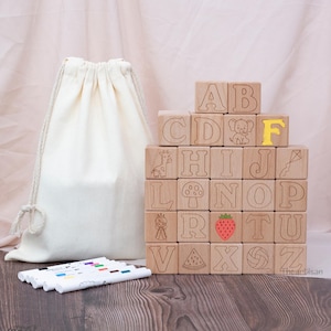 DIY baby ABC-blokken-Babyshower activiteit-Decor houten letters -Gepersonaliseerde houten blokken-Houten letters-Gratis stiften