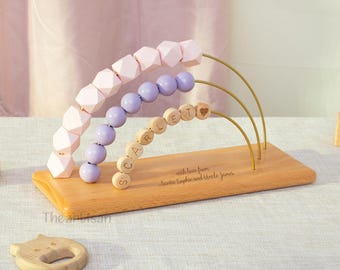 Ábaco de madera personalizado con nombre para niños y niñas, regalo personalizado para bebé, ábaco con nombre, juguetes sensoriales