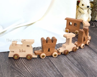 Personalised name with wooden train-Alphabet Letters-Custom Wooden Toy Train for Kids-Newborn Train Set-First Birthday gift