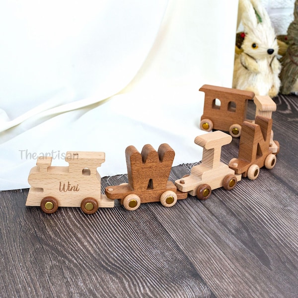 Prénom personnalisé avec train en bois-lettres alphabétiques-train jouet en bois personnalisé pour enfants-ensemble de train nouveau-né-cadeau de premier anniversaire