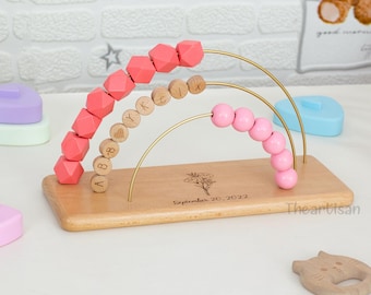 Regalos personalizados para bebés, ábaco con nombre personalizado, regalo personalizado para niños, rompecabezas para niños, juguetes Montessori de madera, letrero con nombre para guardería.