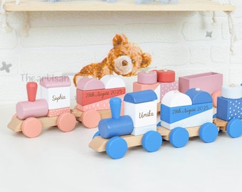 Wooden Personalized Train Set-Educational Toys for Kids-Gift birth-Wooden Blocks Train-Christmas Gift-New Year Gift