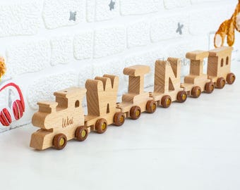 Aangepaste houten naamtrein: gepersonaliseerd babycadeau, beukenhout, kerstcadeaus