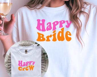 T-shirt pour enterrement de vie de jeune fille, T-shirts pour enterrement de vie de jeune fille, Mariée heureuse et son équipe heureuse, T-shirt personnalisé, Enterrement de vie de jeune fille pour femmes, T-shirt de groupe, Mariage