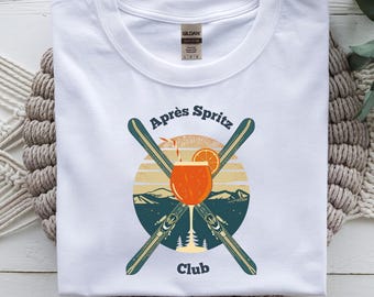 T-shirt Apres Spritz Club | T-shirt après-ski pour femmes et hommes | Tenue pour soirées de ski | T-shirt pour groupes de skieurs