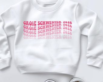 Sweat-shirt « Grande Sœur 2026 » à motif vague – Cadeau d'annonce de grossesse pour fille | Cadeau « Tu vas être une sœur »