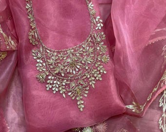 Handgemachtes Organza Set Salwar Kameez, Indisches Kurta Palazzo Set, Hochzeit Party Wear