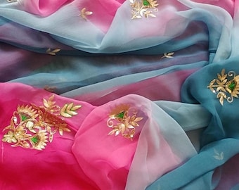 Bestickter Chiffon Saree, ausgefallener indischer Sari, Empfang Party Wear Saree für Frauen, leichter Saree für festliche Anlässe