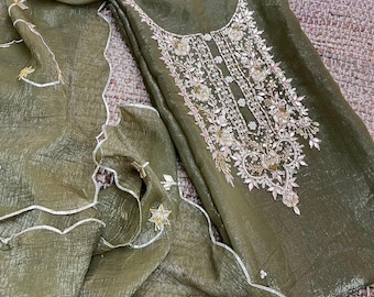 Indian Handmade Party Wear Designer Silk Salwar Kameez With Dupatta Embroidery Work Kurta Palazzo Set 3 Piece Pakistani Dress