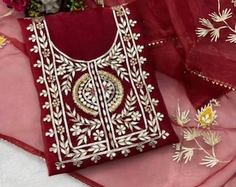 Salwar Kameez für Frauen, indischer ethnischer Anzug, Organza Punjabi Kleid, Alltagskleidung Outfit, Kurta Hose Dupatta