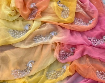 Saree en mousseline de soie à fleurs, tenues de fête de mariage indiennes, chemisier sans couture, sari Bollywood, tenues sari indiennes