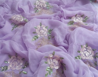 Chiffon Saree mit Stickerei, Hochzeitskleidung Sari, Bollywood Style Designer Saree für Frauen, Traditionelle Indische Festliche Kleidung, Geschenk für Sie