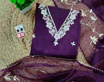 Handmade Party Wear Designer Organza Salwar Kameez With Dupatta Embroidery Work Kurta Palazzo Set 3 Piece Pakistani Dress Bollywood Dress