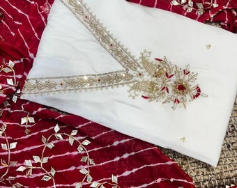 Handwork Embroidered Salwar Kameez: V Neck Pakistani Palazzo Set
