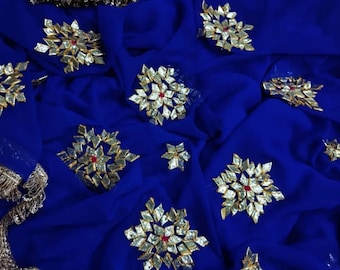 Chiffon Saree mit Stickerei, Hochzeitskleidung Sari, Bollywood Style Designer Saree für Frauen, Traditionelle Indische Festliche Kleidung, Geschenk für Sie