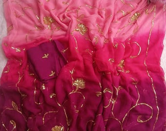 Eleganter Chiffon Saree für Frauen, leichter indischer Saree, Party Wear ethnisches Sari Geschenk, Saree für festliche Anlässe