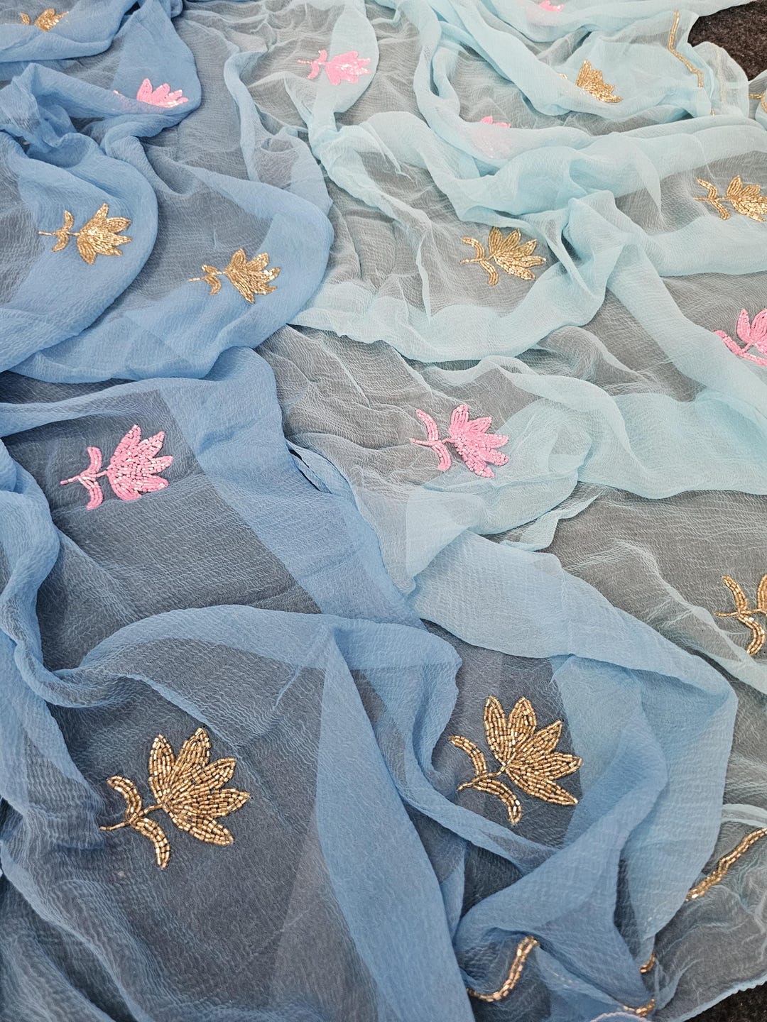 Sari Handwork Handwork Chiffon Saree, Indian Wedding Party Sari, Unstitched Blouse - Etsy