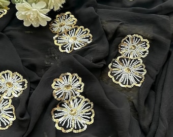 Diamant Chiffon Saree mit Stickerei, Hochzeitskleidung Sari, Bollywood Style Designer Saree für Frauen, traditionelle festliche Kleidung, Geschenk für Sie